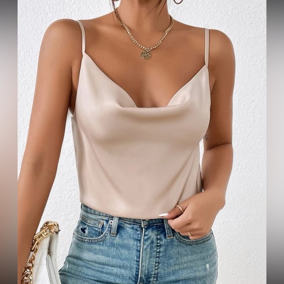 Tops - Boho champagne cowl neck draped cami  top